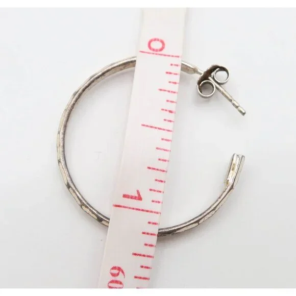 Sterling Silver 925 Faceted Hoop Earrings 1" Classic Preppy Post Pierced - Picture 7 of 7